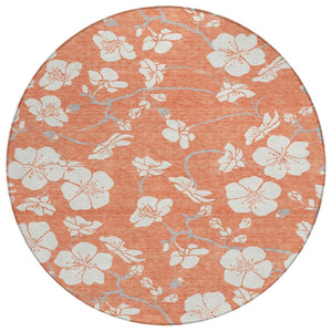 HomeRoots 5' Coral Ivory and Gray Floral Area Rug - Durable, Washable Indoor Outdoor Design for Any Space 8' Round 599876