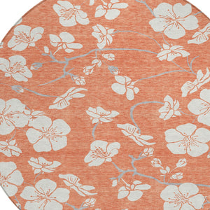 Homeroots 3' Stylish Floral Artichoke Green And Ivory Washable Area Rug For Indoor And Outdoor Spaces 8' Round Polyester 599876