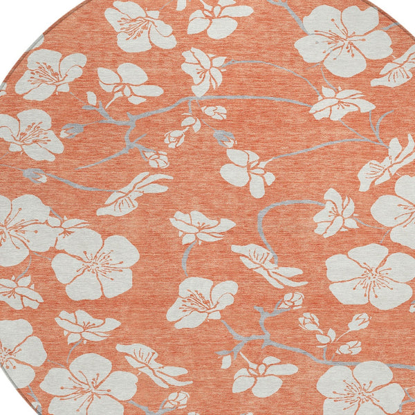 Homeroots 3' Stylish Floral Artichoke Green And Ivory Washable Area Rug For Indoor And Outdoor Spaces 8' Round Polyester 599876