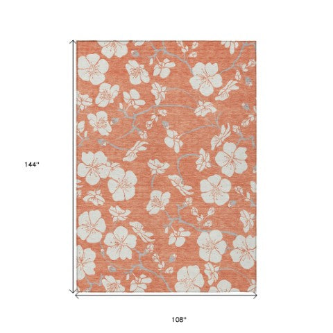 Homeroots 3' Stylish Floral Artichoke Green And Ivory Washable Area Rug For Indoor And Outdoor Spaces 9' X 12' Polyester 599878