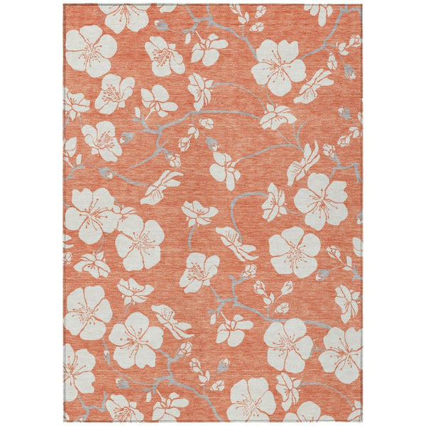 HomeRoots 9' X 12' Coral Ivory Gray Floral Area Rug - Washable, Durable, Perfect for Indoor & Outdoor Spaces! 599878