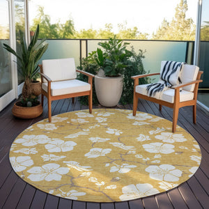 Homeroots 3' Stylish Floral Artichoke Green And Ivory Washable Area Rug For Indoor And Outdoor Spaces 8' Round Polyester 599882