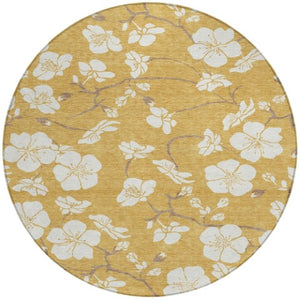 Homeroots 3' Stylish Floral Artichoke Green And Ivory Washable Area Rug For Indoor And Outdoor Spaces 8' Round Polyester 599882