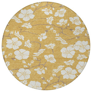 Homeroots 3' Stylish Floral Artichoke Green And Ivory Washable Area Rug For Indoor And Outdoor Spaces 8' Round Polyester 599882
