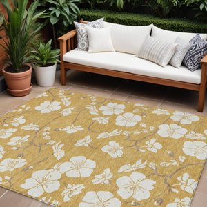 Homeroots 3' Stylish Floral Artichoke Green And Ivory Washable Area Rug For Indoor And Outdoor Spaces 9' X 12' Polyester 599884