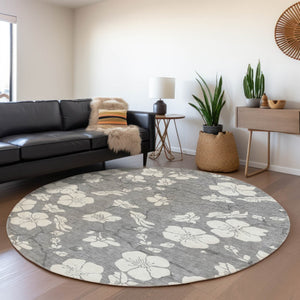 Homeroots 3' Stylish Floral Artichoke Green And Ivory Washable Area Rug For Indoor And Outdoor Spaces 8' Round Polyester 599888