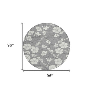 Homeroots 3' Stylish Floral Artichoke Green And Ivory Washable Area Rug For Indoor And Outdoor Spaces 8' Round Polyester 599888