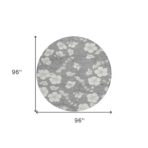 Homeroots 3' Stylish Floral Artichoke Green And Ivory Washable Area Rug For Indoor And Outdoor Spaces 8' Round Polyester 599888