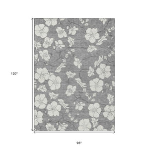 Homeroots 3' Stylish Floral Artichoke Green And Ivory Washable Area Rug For Indoor And Outdoor Spaces 8' X 10' Polyester 599889