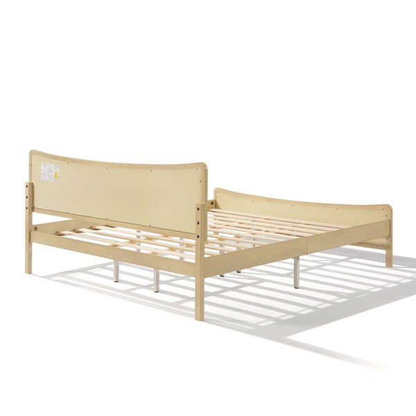 English Elm Curved Rattan King Bed Solid Wood Frame Antique White Bohemian Bedroom Design N758P390778N