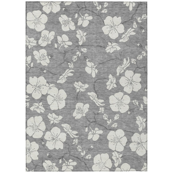 HomeRoots 9' Gray and Ivory Floral Area Rug - Washable, Durable Indoor/Outdoor Essential for Any Space 599890