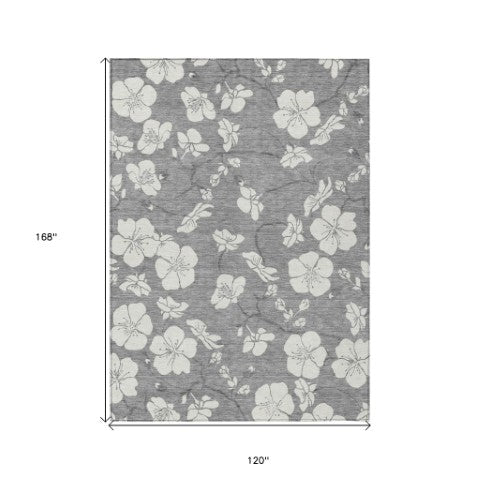 Homeroots 3' Stylish Floral Artichoke Green And Ivory Washable Area Rug For Indoor And Outdoor Spaces 10' X 14' Polyester 599891