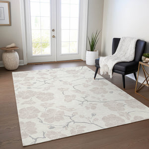Homeroots 3' Stylish Floral Artichoke Green And Ivory Washable Area Rug For Indoor And Outdoor Spaces 3' X 5' Polyester 599892