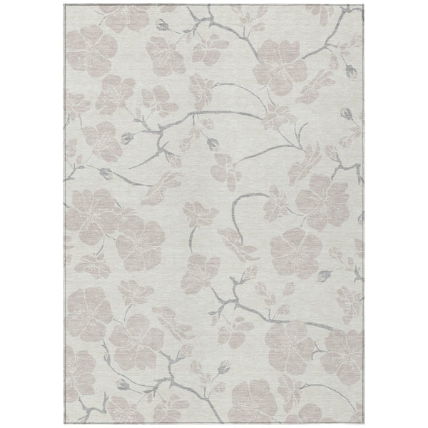 HomeRoots 5' Timeless Ivory and Gray Floral Indoor Outdoor Area Rug - Durable, Washable, Elegant Design for All Spaces 5' X 8' 599893