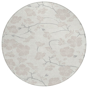 HomeRoots 5' Timeless Ivory and Gray Floral Indoor Outdoor Area Rug - Durable, Washable, Elegant Design for All Spaces 8' Round 599894