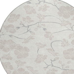 Homeroots 3' Stylish Floral Artichoke Green And Ivory Washable Area Rug For Indoor And Outdoor Spaces 8' Round Polyester 599894