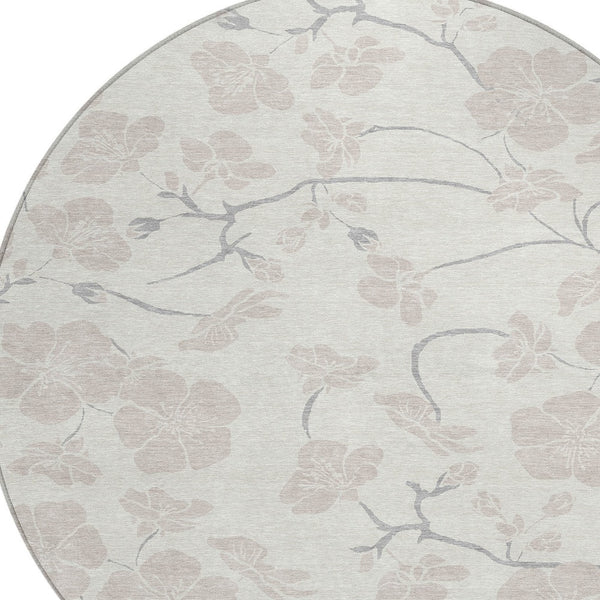 Homeroots 3' Stylish Floral Artichoke Green And Ivory Washable Area Rug For Indoor And Outdoor Spaces 8' Round Polyester 599894