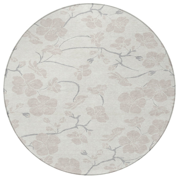 Homeroots 3' Stylish Floral Artichoke Green And Ivory Washable Area Rug For Indoor And Outdoor Spaces 8' Round Polyester 599894