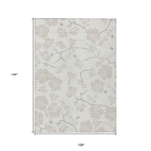 Homeroots 3' Stylish Floral Artichoke Green And Ivory Washable Area Rug For Indoor And Outdoor Spaces 9' X 12' Polyester 599896