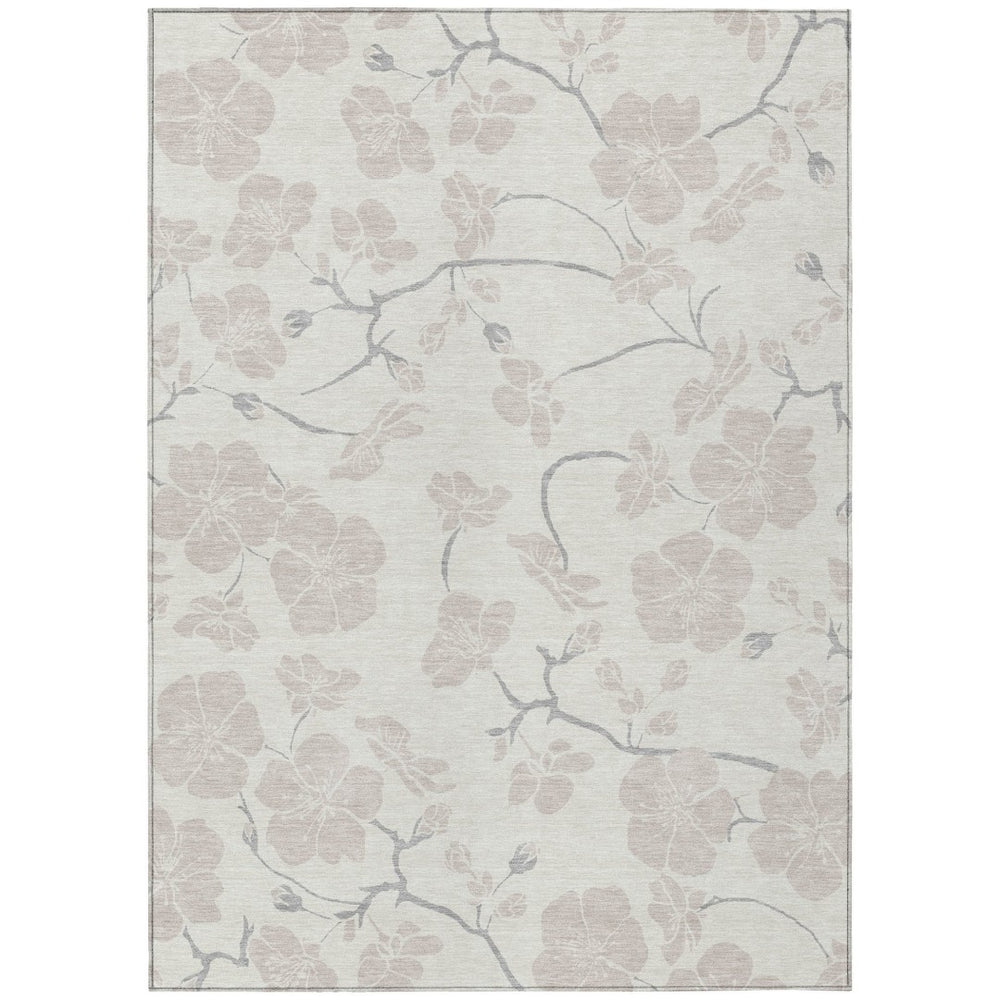 HomeRoots 9' X 12' Ivory Floral Area Rug - Washable, Durable, Indoor/Outdoor Design for High-Traffic Spaces 599896