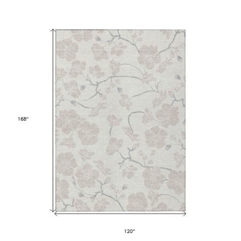 Homeroots 3' Stylish Floral Artichoke Green And Ivory Washable Area Rug For Indoor And Outdoor Spaces 10' X 14' Polyester 599897