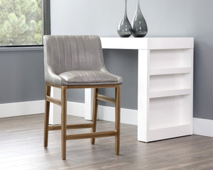 Sunpan Halden Urban Bar Stool with Bold Channel Tufting and Rustic Bronze Steel Frame for Stylish Spaces Bravo Metal