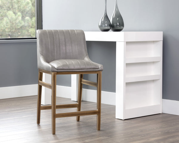 Sunpan Halden Urban Bar Stool with Bold Channel Tufting and Rustic Bronze Steel Frame for Stylish Spaces Bravo Metal