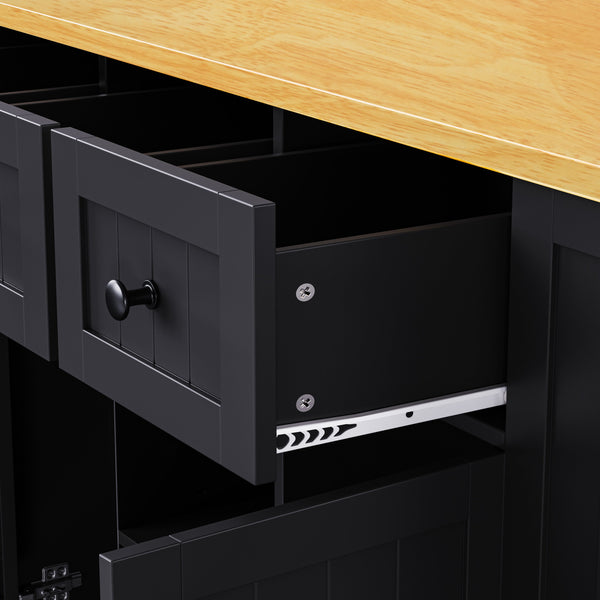 English Elm K&K 53" Large Kitchen Island Cart with Power Outlet, Drop Leaf, Soft-Close Doors, Rolling Storage Black N707P185531B