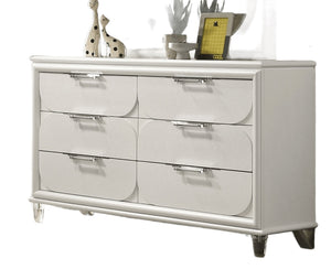 English Elm Contemporary Glam Acrylic-Handled 6-Drawer Dresser with Embossed Panels, Felt-Lined Jewelry Drawer White 57 L x 20 W x 35 H B2741P353128