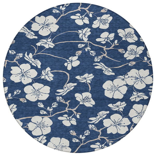 Homeroots 3' Stylish Floral Artichoke Green And Ivory Washable Area Rug For Indoor And Outdoor Spaces 8' Round Polyester 599900