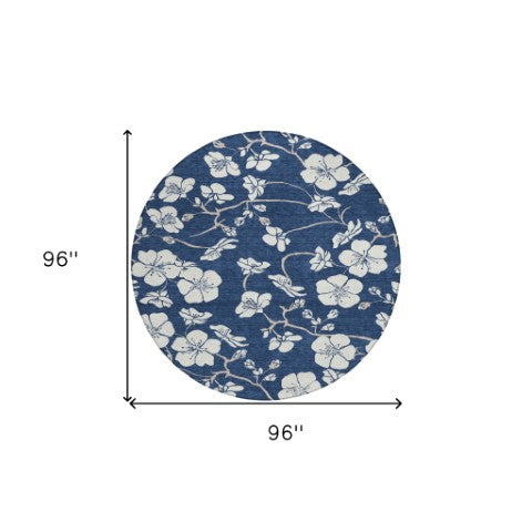 Homeroots 3' Stylish Floral Artichoke Green And Ivory Washable Area Rug For Indoor And Outdoor Spaces 8' Round Polyester 599900