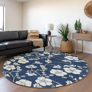 Homeroots 3' Stylish Floral Artichoke Green And Ivory Washable Area Rug For Indoor And Outdoor Spaces 8' Round Polyester 599900