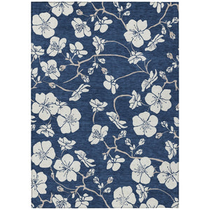 HomeRoots 5' Navy Blue and Ivory Floral Area Rug – Stylish, Washable Design for Indoor and Outdoor Spaces 8' X 10' 599901
