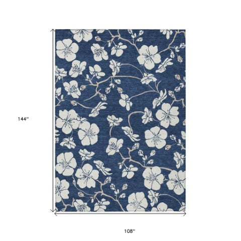 Homeroots 3' Stylish Floral Artichoke Green And Ivory Washable Area Rug For Indoor And Outdoor Spaces 9' X 12' Polyester 599902