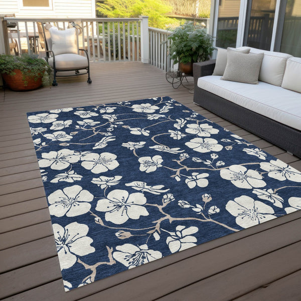 Homeroots 3' Stylish Floral Artichoke Green And Ivory Washable Area Rug For Indoor And Outdoor Spaces 9' X 12' Polyester 599902