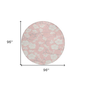 Homeroots 3' Stylish Floral Artichoke Green And Ivory Washable Area Rug For Indoor And Outdoor Spaces 8' Round Polyester 599906