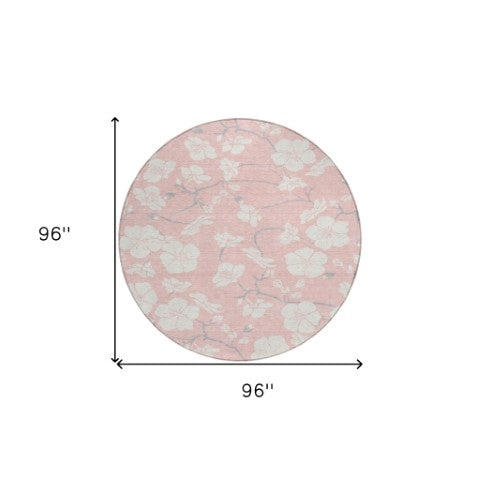 Homeroots 3' Stylish Floral Artichoke Green And Ivory Washable Area Rug For Indoor And Outdoor Spaces 8' Round Polyester 599906