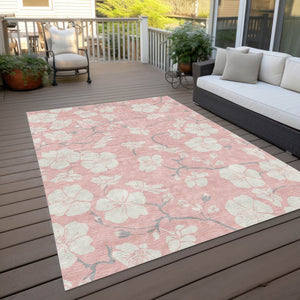 Homeroots 3' Stylish Floral Artichoke Green And Ivory Washable Area Rug For Indoor And Outdoor Spaces 8' X 10' Polyester 599907