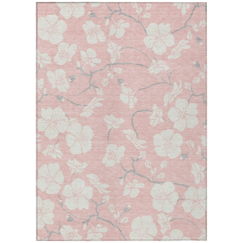 HomeRoots 5' Elegant Floral Area Rug in Pink, Ivory & Gray – Durable, Washable for Indoor & Outdoor Use 8' X 10' 599907