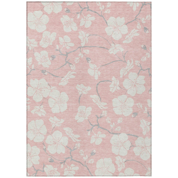 HomeRoots 5' Elegant Floral Area Rug in Pink, Ivory & Gray – Durable, Washable for Indoor & Outdoor Use 10' X 14' 599909