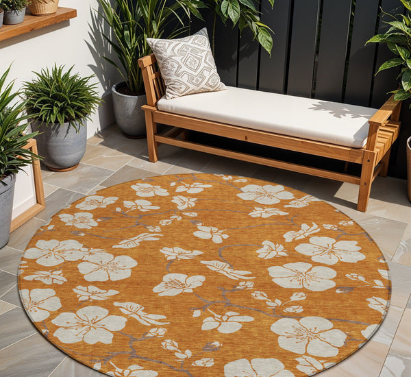 Homeroots 3' Stylish Floral Artichoke Green And Ivory Washable Area Rug For Indoor And Outdoor Spaces 8' Round Polyester 599912