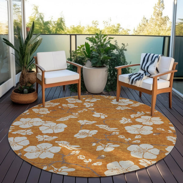 Homeroots 3' Stylish Floral Artichoke Green And Ivory Washable Area Rug For Indoor And Outdoor Spaces 8' Round Polyester 599912