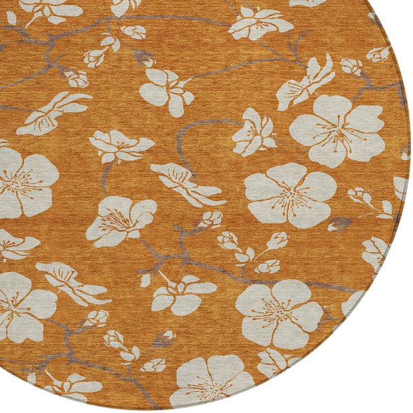 Homeroots 3' Stylish Floral Artichoke Green And Ivory Washable Area Rug For Indoor And Outdoor Spaces 8' Round Polyester 599912