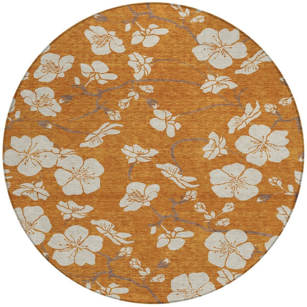 Homeroots 3' Stylish Floral Artichoke Green And Ivory Washable Area Rug For Indoor And Outdoor Spaces 8' Round Polyester 599912