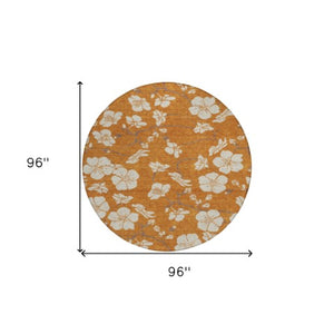 Homeroots 3' Stylish Floral Artichoke Green And Ivory Washable Area Rug For Indoor And Outdoor Spaces 8' Round Polyester 599912