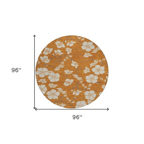 Homeroots 3' Stylish Floral Artichoke Green And Ivory Washable Area Rug For Indoor And Outdoor Spaces 8' Round Polyester 599912