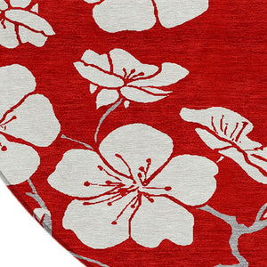 Homeroots 3' Stylish Floral Artichoke Green And Ivory Washable Area Rug For Indoor And Outdoor Spaces 8' Round Polyester 599918