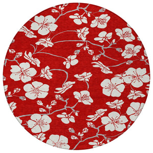 Homeroots 3' Stylish Floral Artichoke Green And Ivory Washable Area Rug For Indoor And Outdoor Spaces 8' Round Polyester 599918