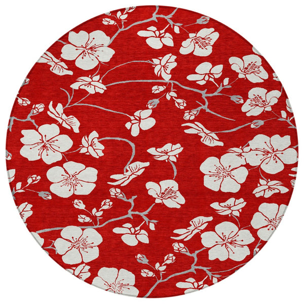 Homeroots 3' Stylish Floral Artichoke Green And Ivory Washable Area Rug For Indoor And Outdoor Spaces 8' Round Polyester 599918