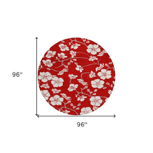 Homeroots 3' Stylish Floral Artichoke Green And Ivory Washable Area Rug For Indoor And Outdoor Spaces 8' Round Polyester 599918